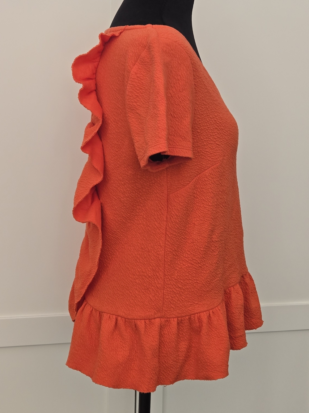 Anthropologie Postmark Textured Knit Orange Peplum Ruffle Short Sleeve Shirt S